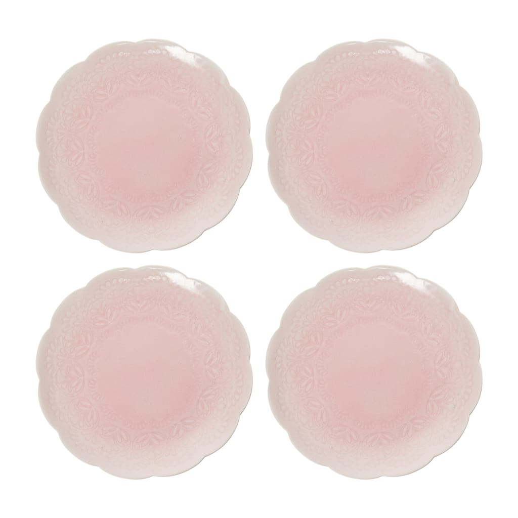 Transpac Ceramic 7.9 in. Pink Debossed Lace Plates Set of 4