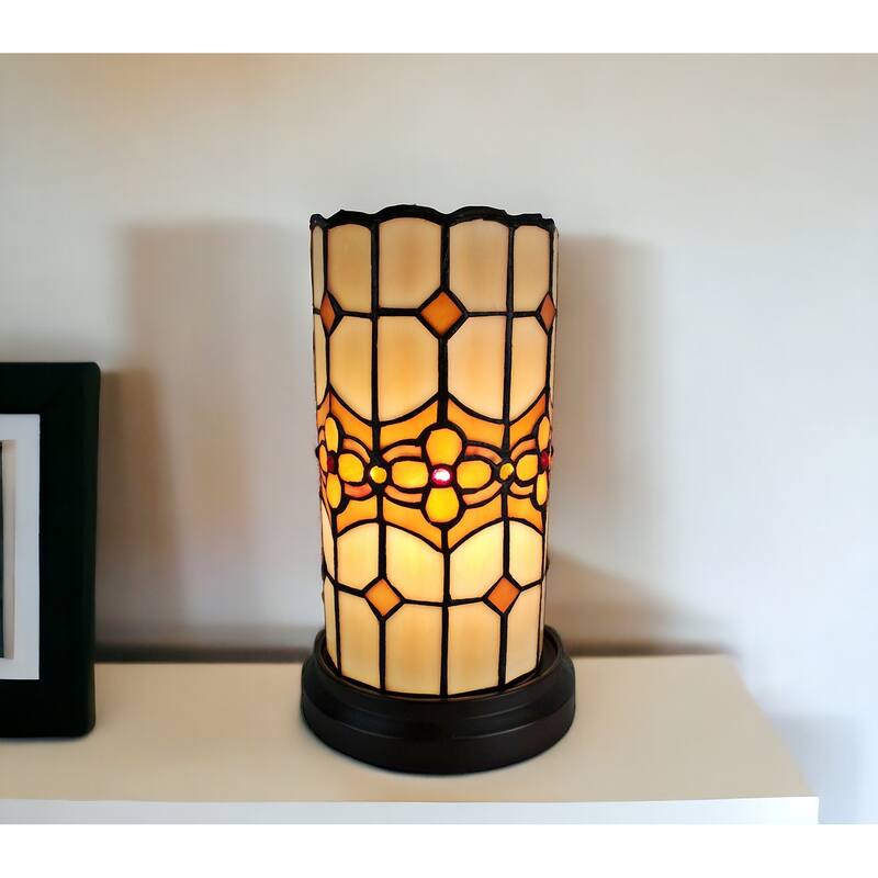 HomeRoots 11" Brown and Beige Mosaic Tile Stained Glass Accent Lamp - 8