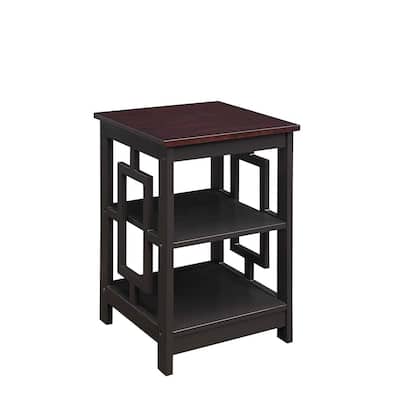 Town Square End Table with Two Shelves, Symmetrical Open Frame Panels, Transitional MDF Accent Table for Living Room Storage