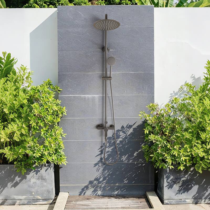 47"H 3-Function 304 Stainless Steel Wall-Mounted Outdoor Shower with Footwash