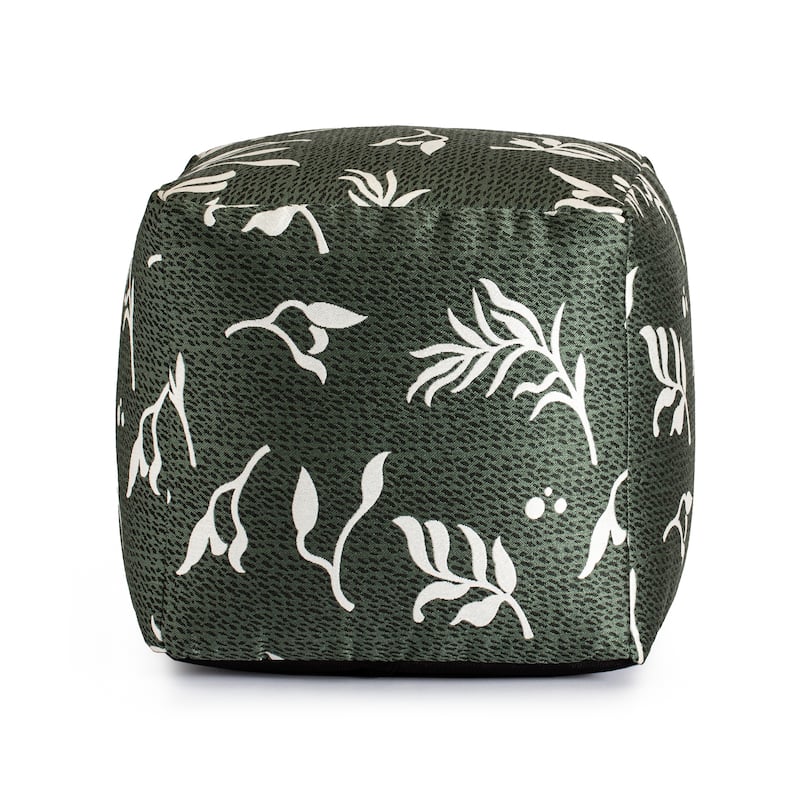 Jani Frangipani Indoor/Outdoor Square Pouf Ottoman - 18" x 18" - Green