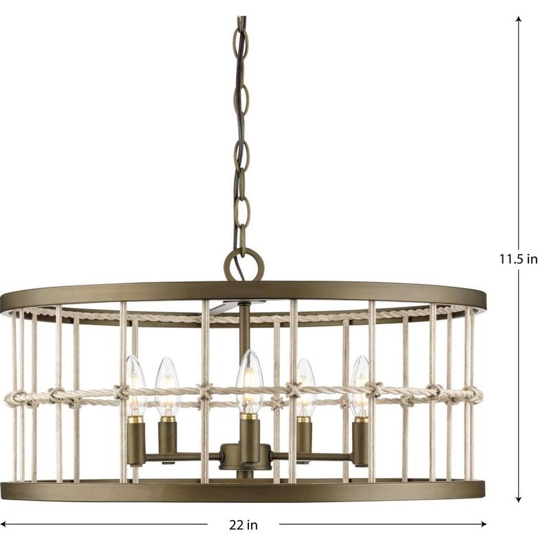 Lattimore Collection Five-Light Aged Brass Coastal Chandelier - 22 in x 22 in x 11.5 in