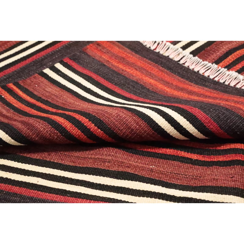 Hand Woven Oriental 100% Wool Carpet Southwestern Geometric Oranges & Rust Kilim Area Rug - 11' 6'' X 5' 0''
