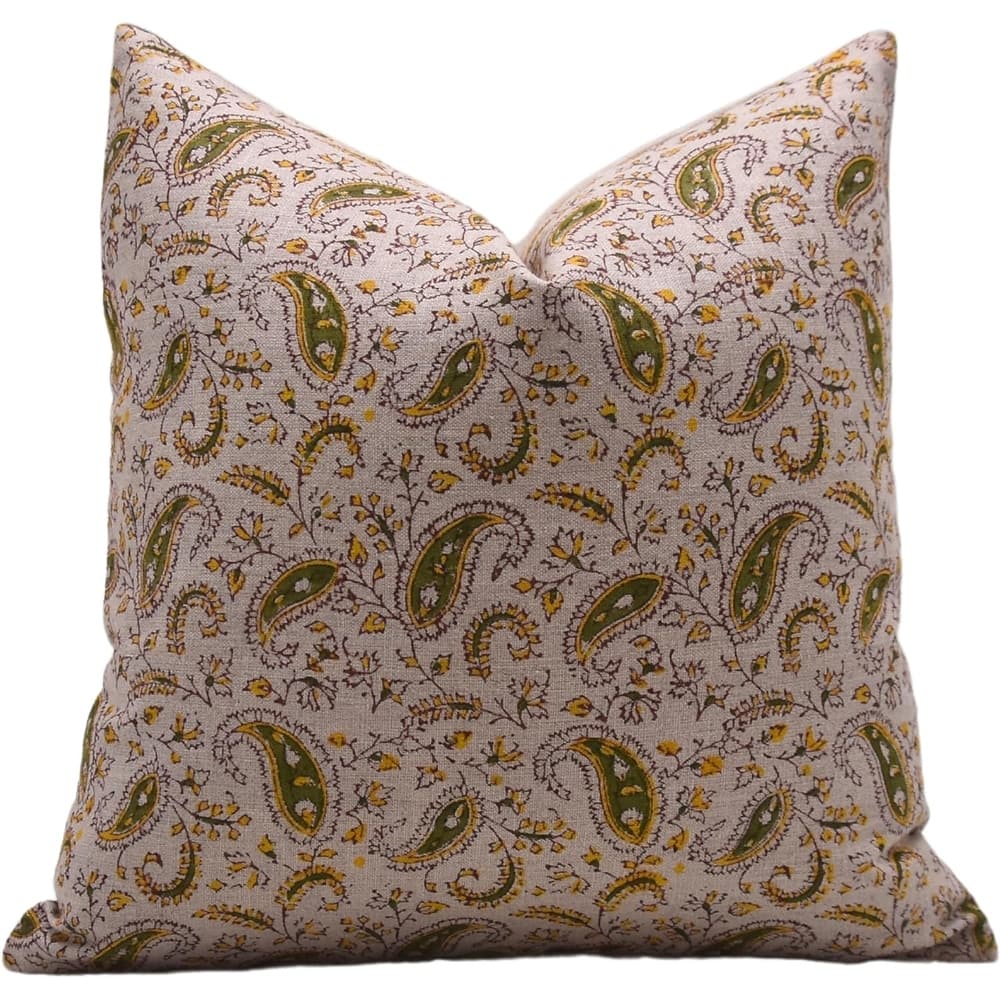 Fabdivine Linen Farmhouse Block print pillow Cover