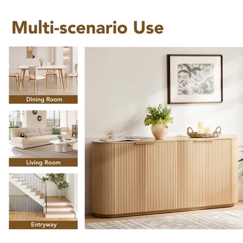 Spruce & Spring 70-inch Wide Modern Sideboard Cabinet with Semi-Cylindrical Columns