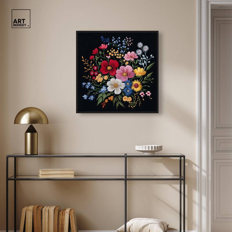 Midnight Wildflower Weave Canvas by Art Remedy