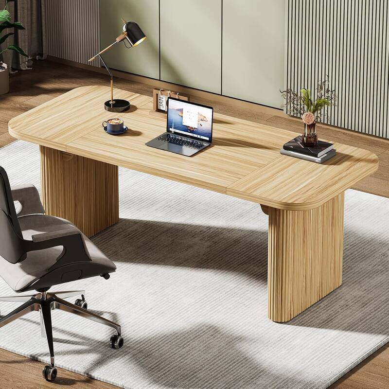 62-Inch Wood Rectangular Executive Desk Large Modern Conference Table for Home Office Boardroom
