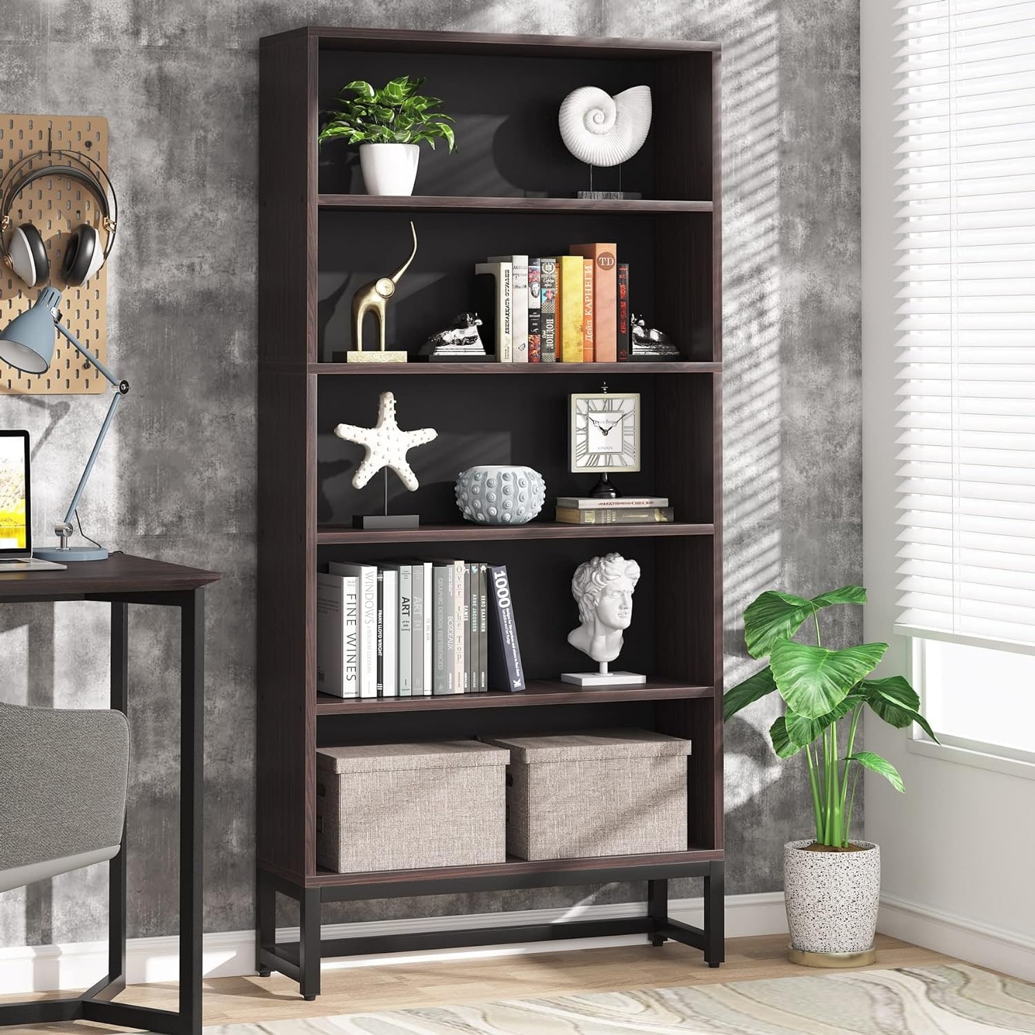 71-Inch Tall Bookcase, Heavy Duty Free-Standing Library Bookshelf with 5-Tier Shelves for Living Room