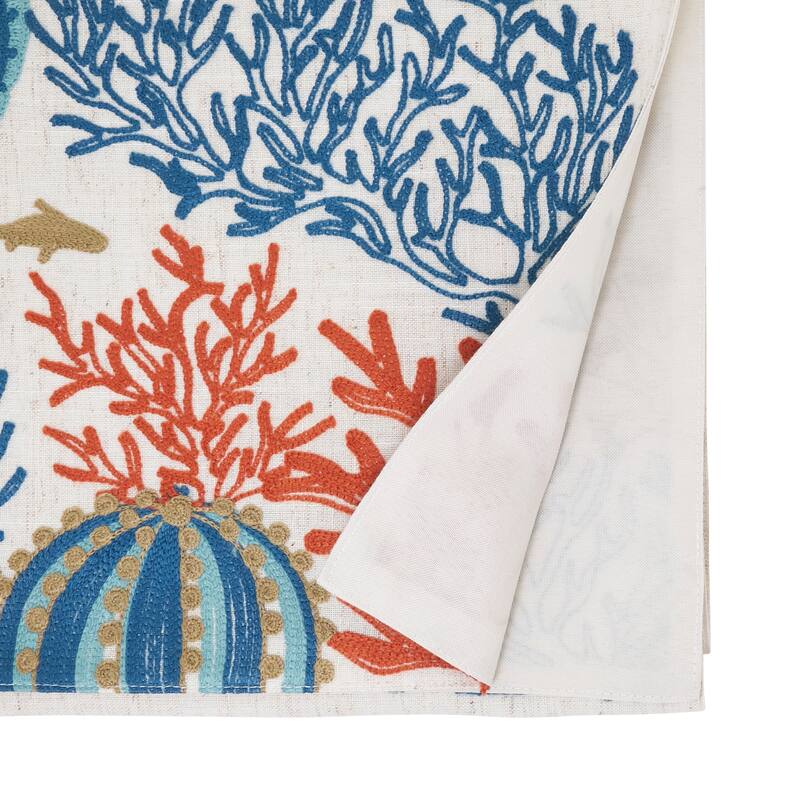 Linen Blend Sea Horse And Coral Table Runner - 16"x70"