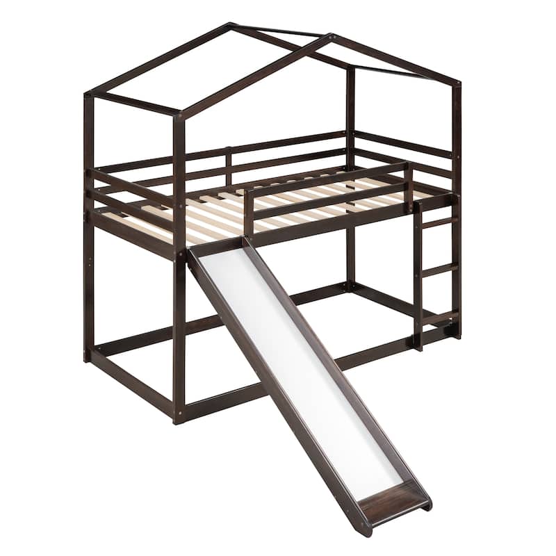 Bunk Bed with Roof, Slide and Ladder