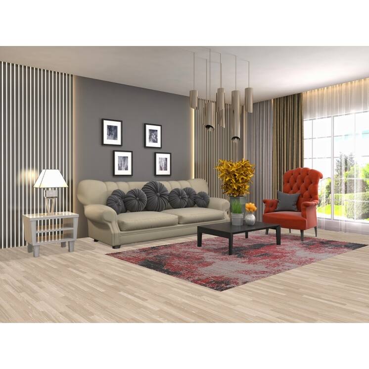 Pink Abstract Area Rug Handmade Contemporary Wool Carpet - 5'1"x 8'3"