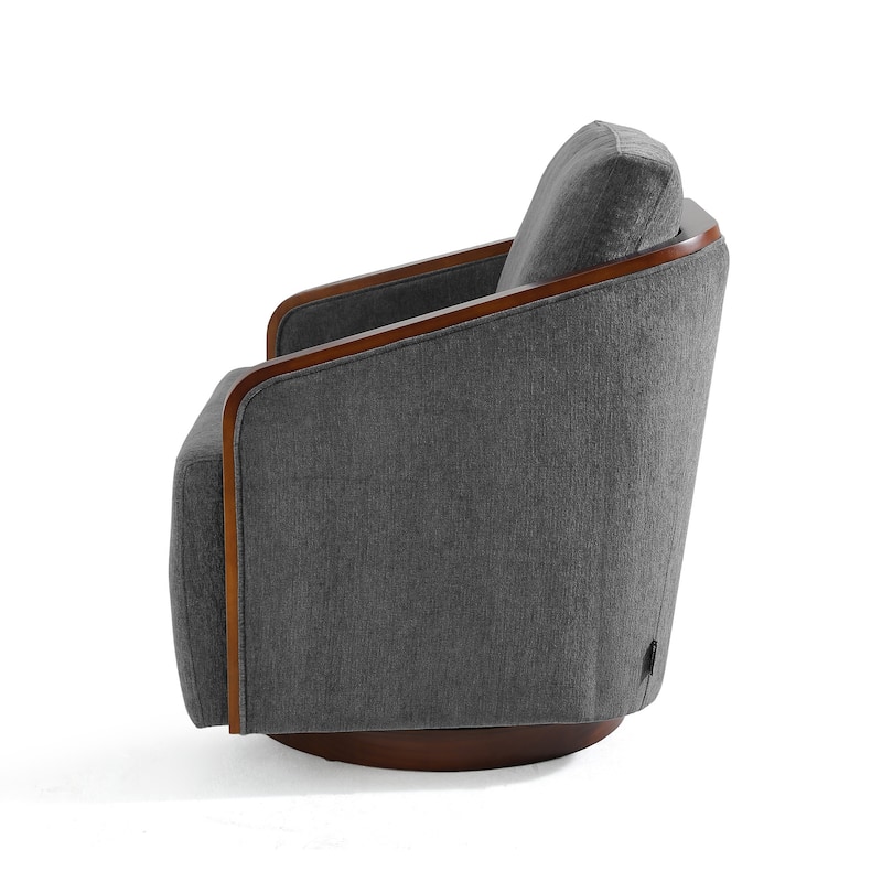 Chenille Modern 360°Swivel Barrel Chair Wood Base (Set of 2)
