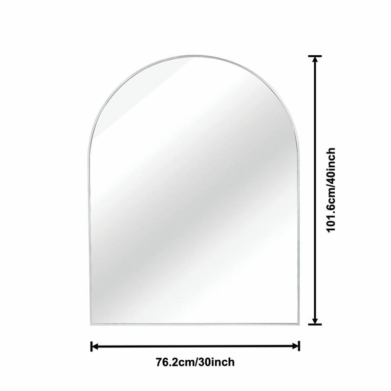 30x40 Inch Metal Framed Arched Bathroom Mirror for Wall