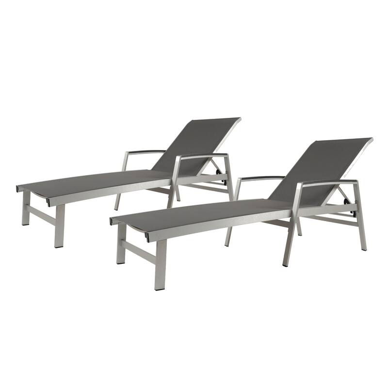 Roomfitters Oaxton Outdoor Aluminum Chaise Lounge with Mesh Seat, Adjustable Recliner, Set of 2 - Grey