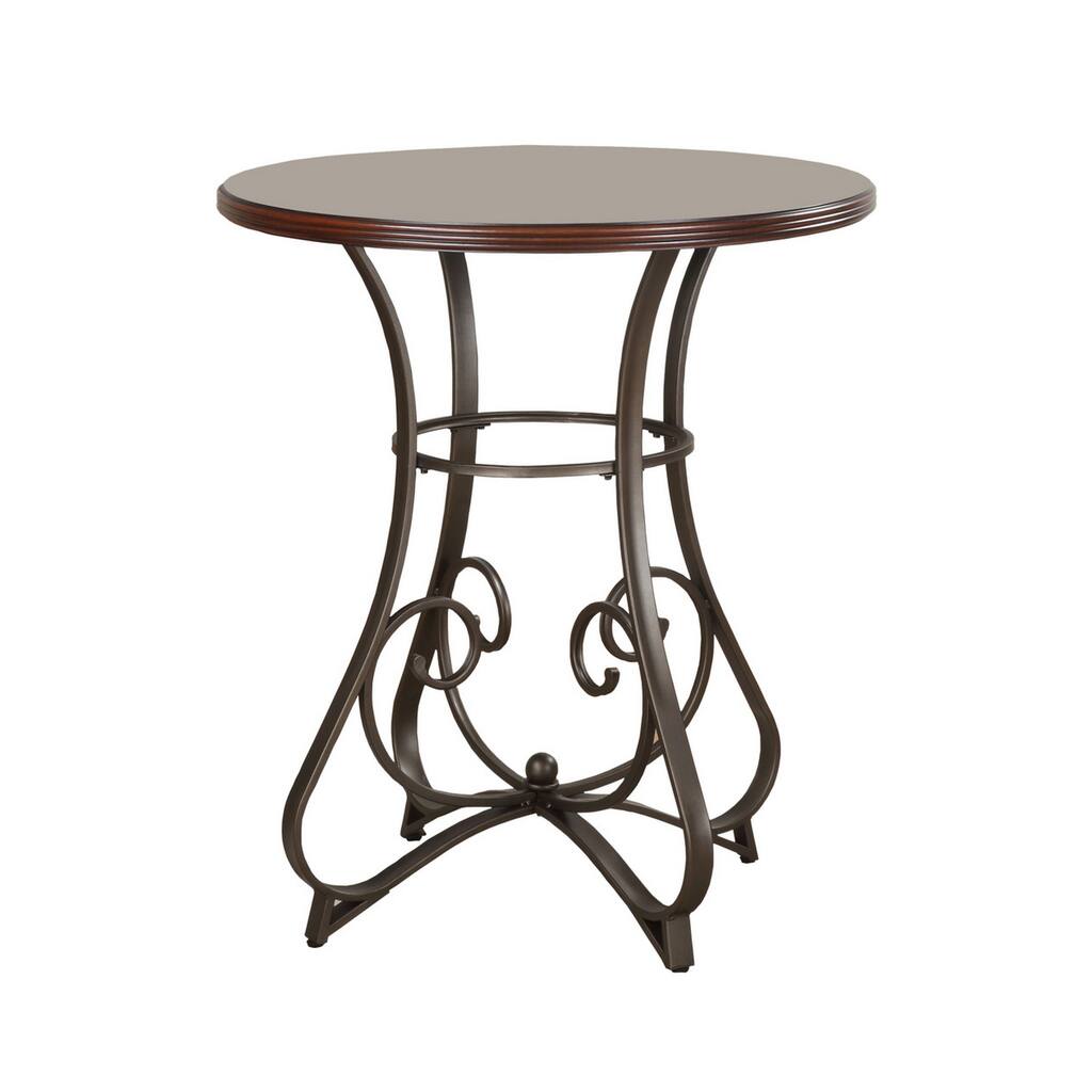 40 Inch Wood Top Scrolled Metal Base Pub Table, Brown