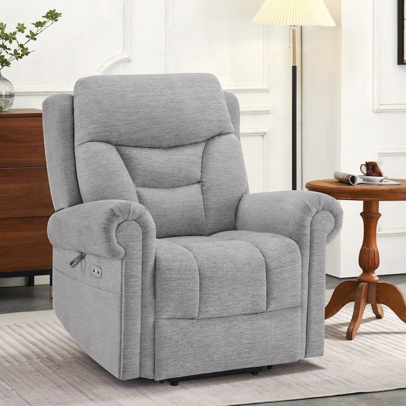MCombo Dual Motor Power Lift Recliner Chair with Massage and Dual Heating, Adjustable Headrest, Fabric 7888 - Grey