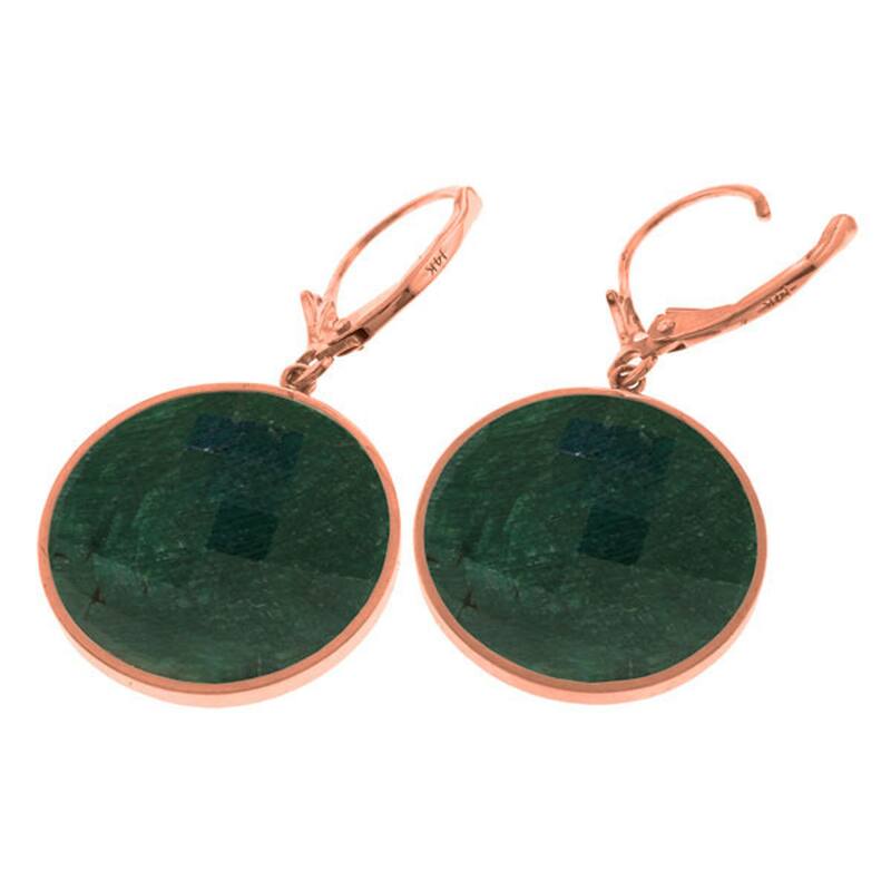 14K Solid Gold Leverback Earrings w/ Checkerboard Cut Round Emerald