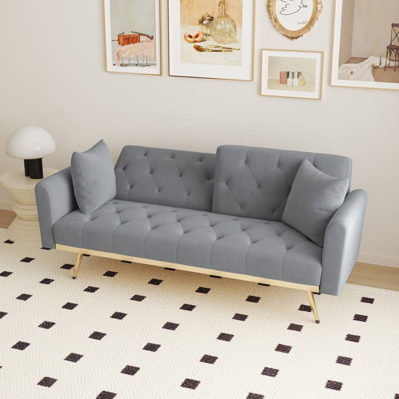 Sofa Bed 68.3" Velvet Tufted Back Convertible Sofa