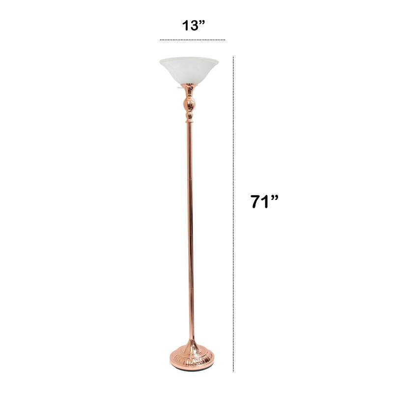 Classic 1 Light Torchiere Floor Lamp with Marbleized Glass Shade