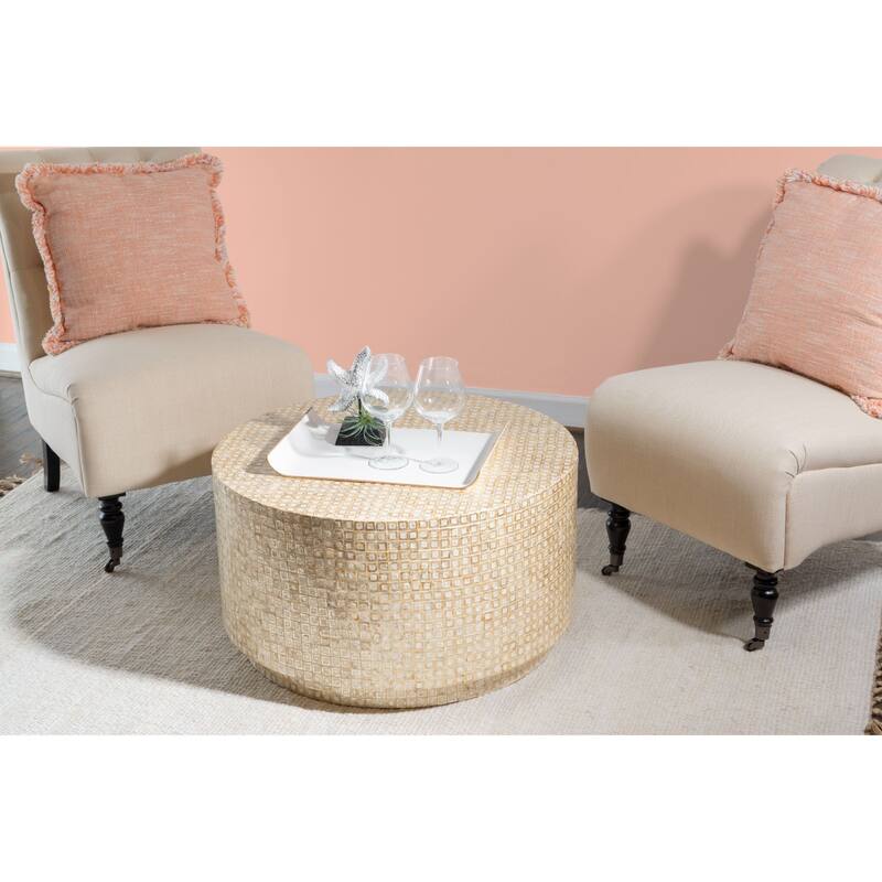 Capiz Mosaic Coffee Table - 30" - Gold and Cream