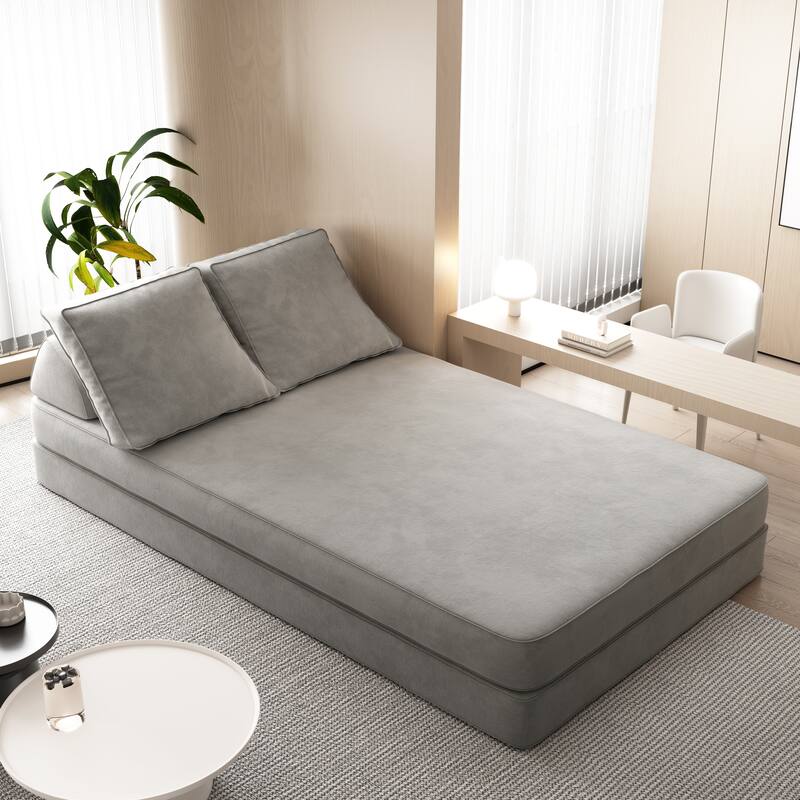 86.6" Convertible Loveseat Sofa Bed with Removable Backrests, Chenille Fabric Sleeper Sofa, Chaise Lounge, Floor Folding Couch