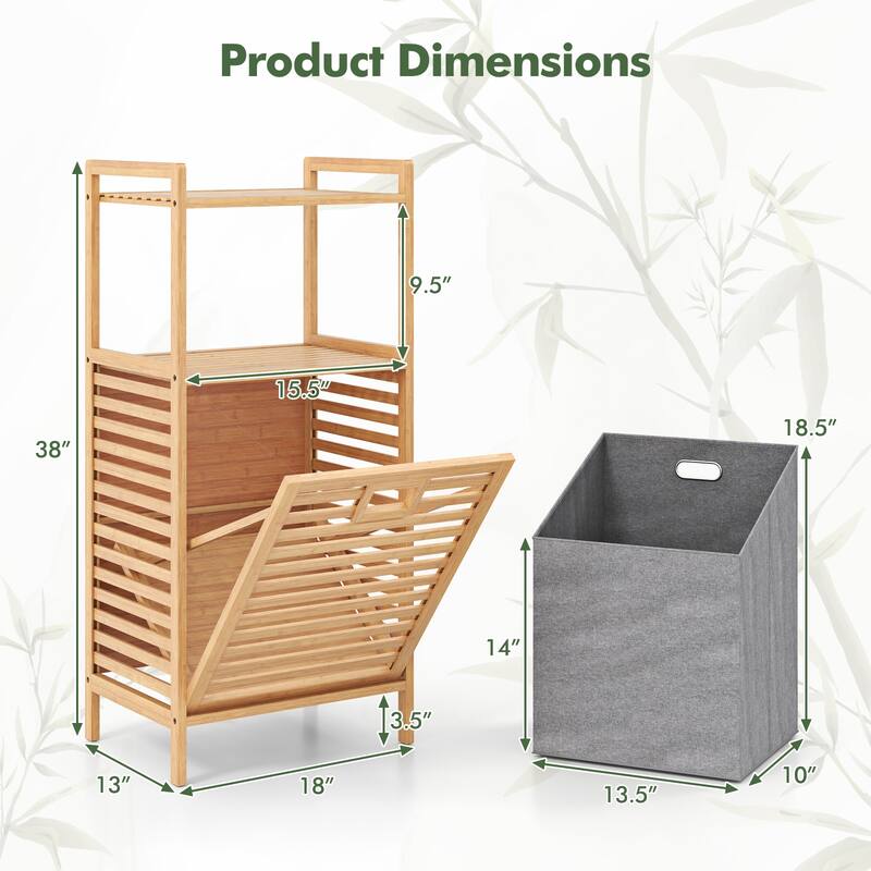 Gymax Tilt-out Laundry Hamper w/ 2-Tier Shelves & Tilt-out Basket
