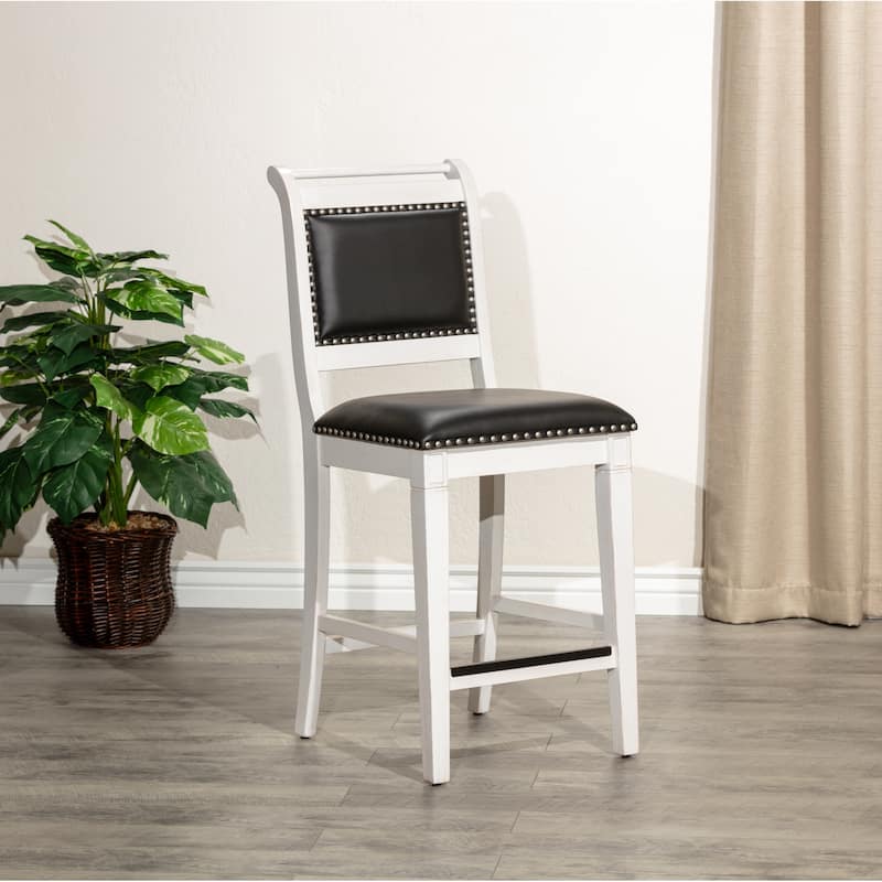 DTY Indoor Living Centennial Counter or Bar Stool - Counter Height - Antique White Finish/Black Bonded Leather