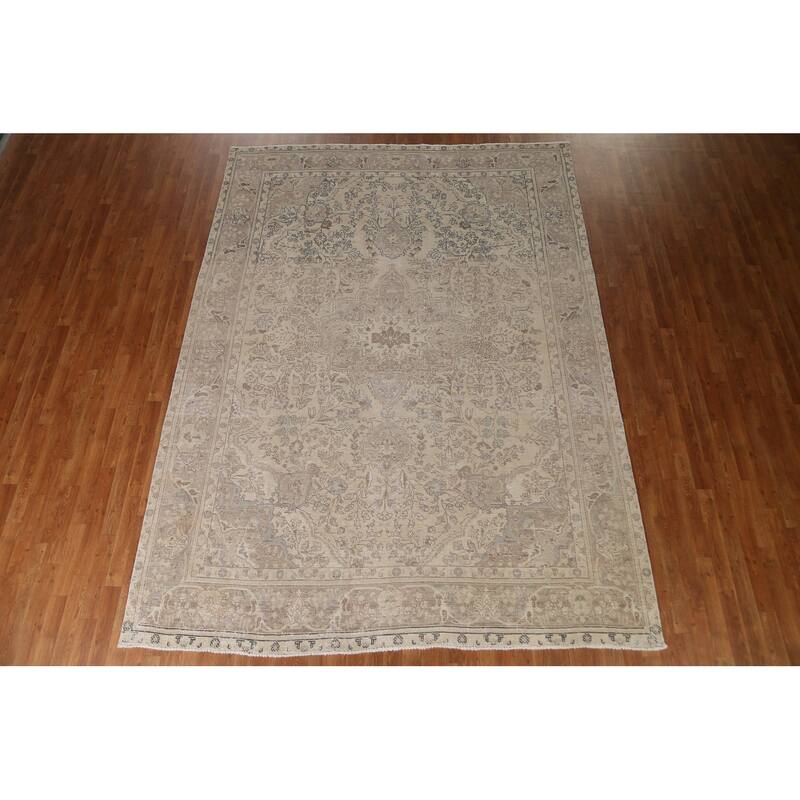 Hand Knotted Oriental 100% Wool Carpet Traditional Floral Beige & Ivories Tabriz Area Rug - 10' 11'' X 8' 1''