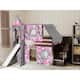 JACKPOT Prince & Princess Low Loft Bed, Stairs & Slide, Tent & Tower - Cherry with Pink Camo Tent