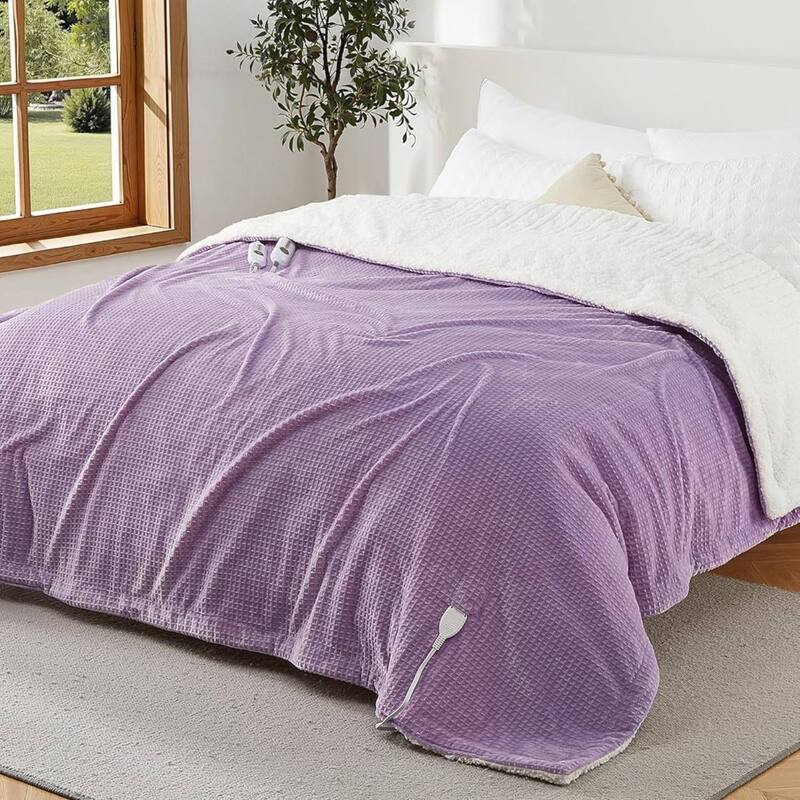 Electric Waffle Fast Heating Flannel Blanket, Purple - 62*84 inch