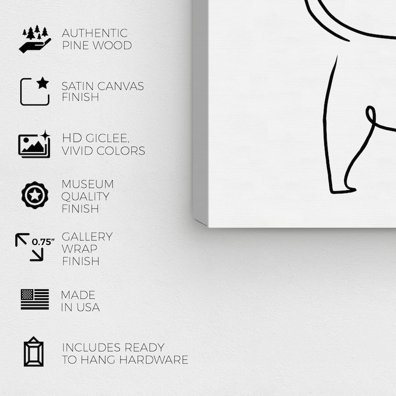 Wynwood Studio Canvas Animals Cat Outline Simple Black and Modern & Contemporary Wall Art Canvas Print