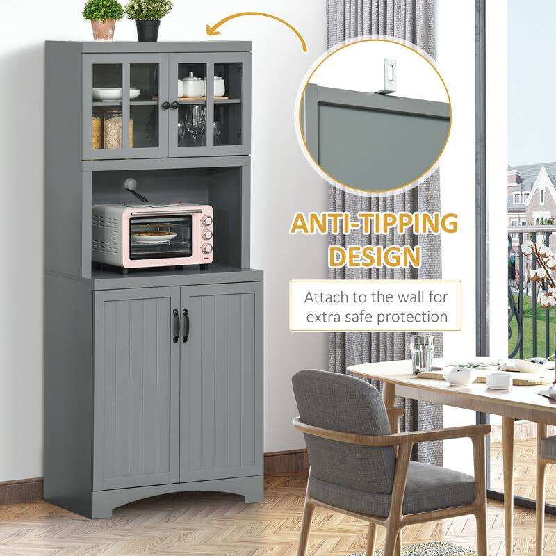 Modern Kitchen Buffet with Bead Board Doors and Adjustable Shelves Open Counter Storage - 28.75" W x 16.25" D x 70" H