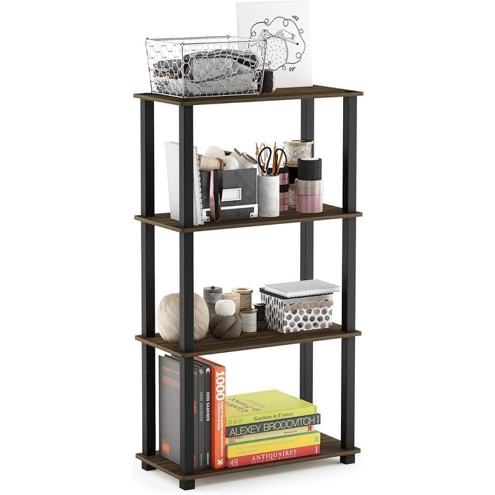 4 Tiers Wood Household Shelving Unit in Walnut/Black (23.58 in. W x 43.27 in. H x 11.61 in. D) - 23.58