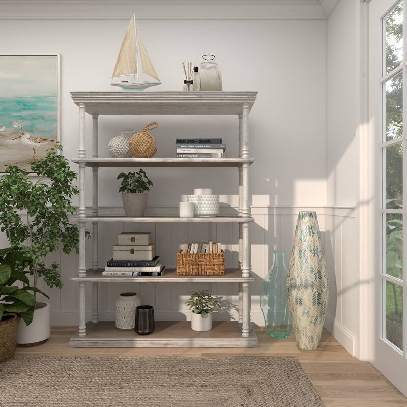 Cream Mother of Pearl Shell Handmade Tall Mosaic Decorative Vase with Blue Accents