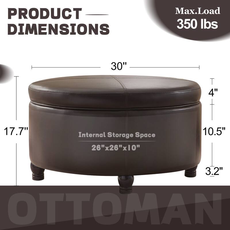 Faux Leather Round Storage Ottoman