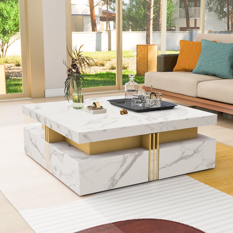 Square Storage Coffee Table with 4 Drawers - White