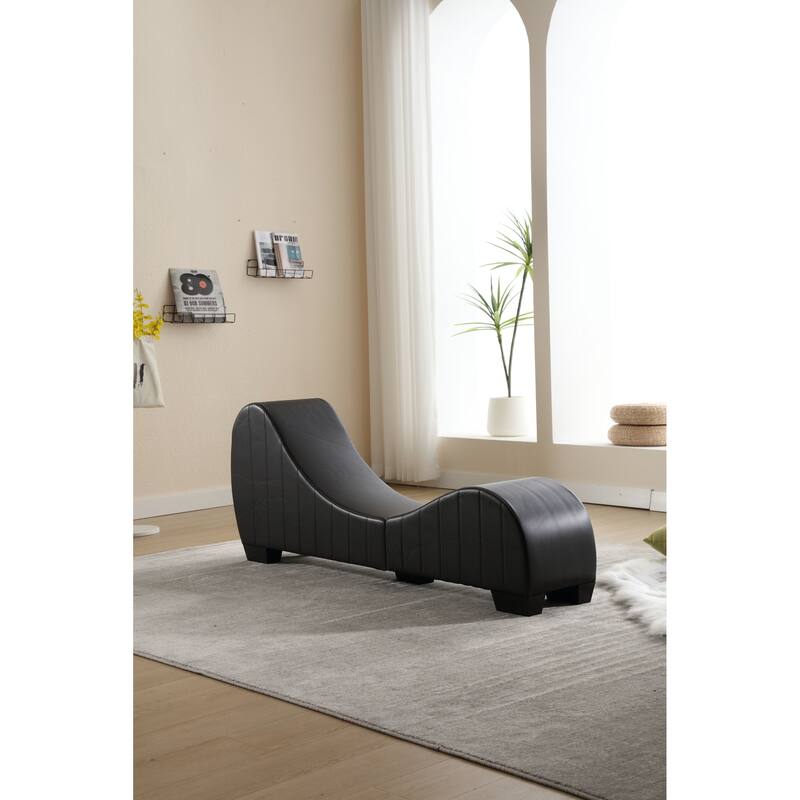 Black Modern 62.2" Chaise Longue Chair with Solid Wood Curved Frame for Stretching