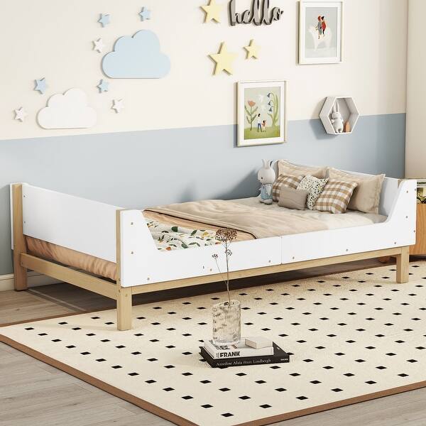 slide 2 of 32, Twin Bed with Headboard Safeguards and Built-in Bed-end Book Storage Rack