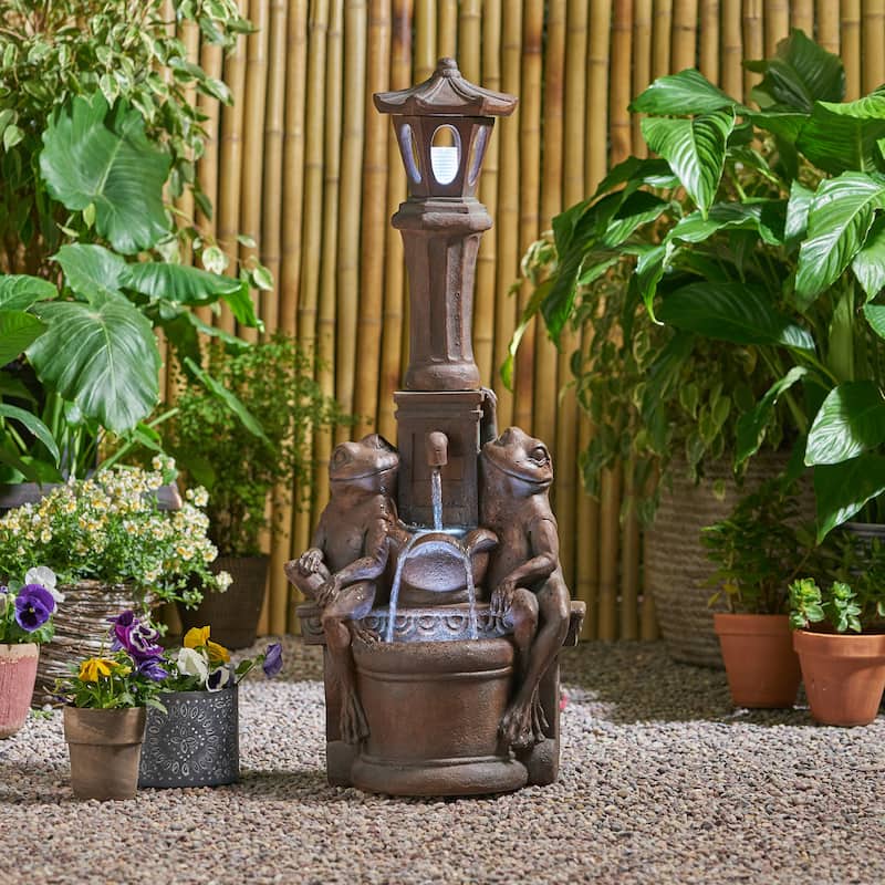 37.25" H Outdoor Fountain,Hand Crafted Floor Fountain with Light - 37.25"H - Brown - 37.25"H