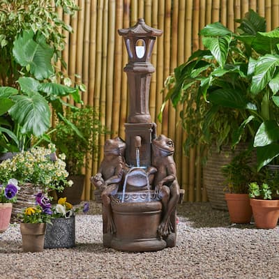 37.25" H Outdoor Fountain,Hand Crafted Floor Fountain with Light - 37.25"H