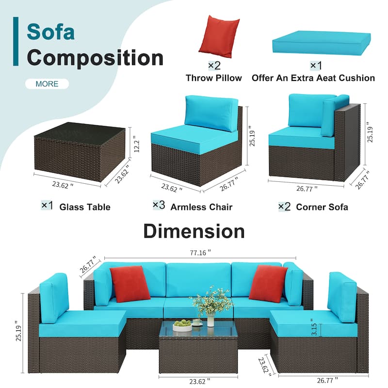 7 Piece Sectional Seating Group with Cushions and Fire Pit