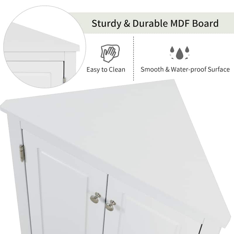Triangle Bathroom Storage Cabinet with Adjustable Shelves, Freestanding Floor Cabinet Compact Bathroom Towel Cabinet
