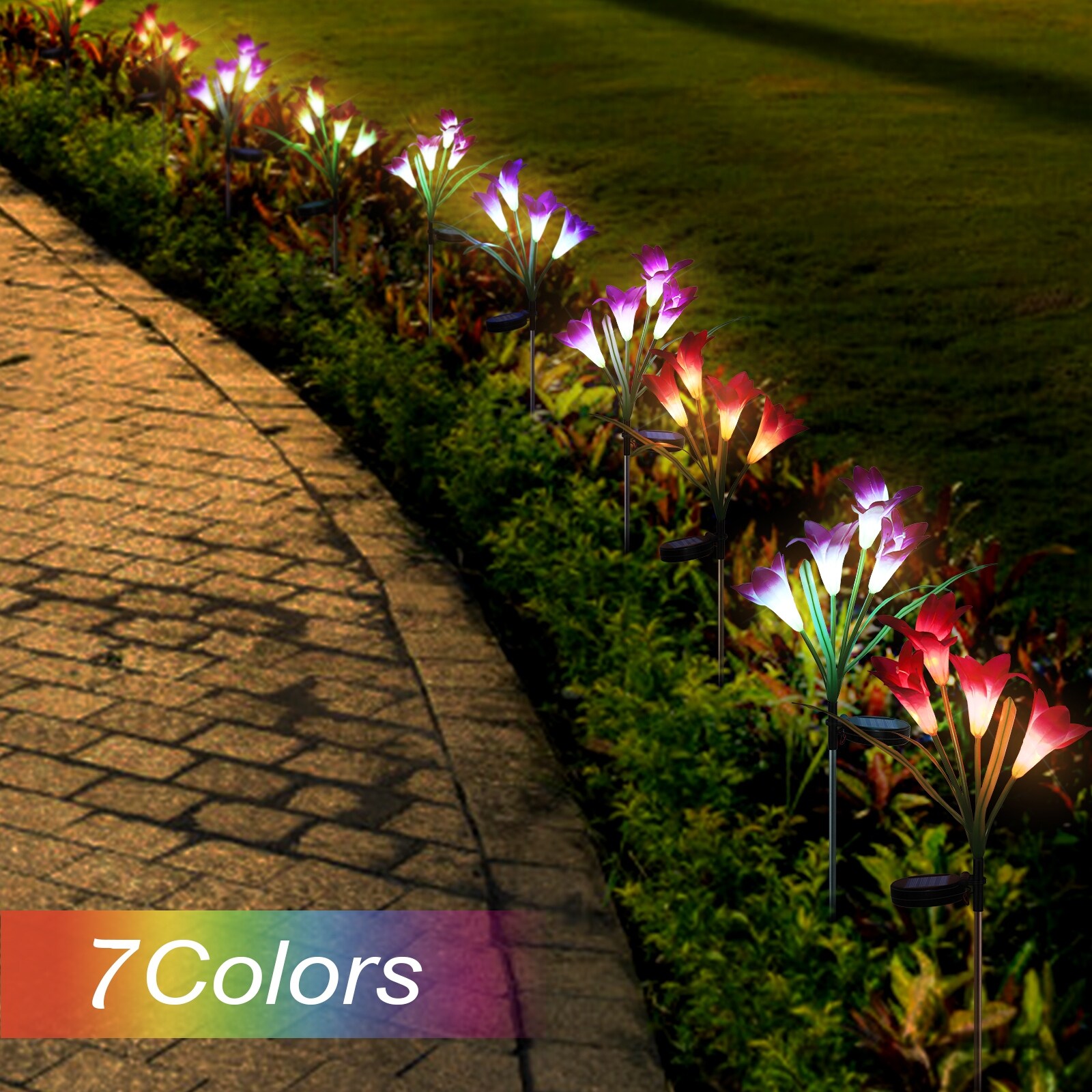 Solarek 2-Pack Solar Lily Flower Garden Lights – 7-Color Changing LED Pathway Decor