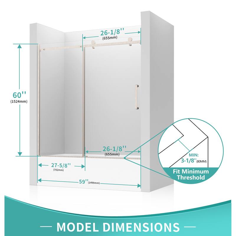 i-Homare 55 - 59 in.W x 60 in.H Sliding Frameless Tub Door Shower Door