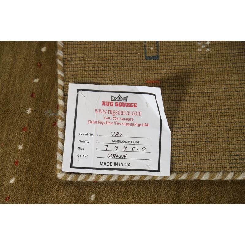 Green Tribal Gabbeh Indian Area Rug Hand-Knotted Oriental Wool Carpet - 5'0" x 7'9"