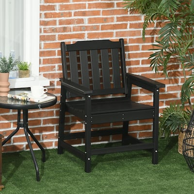 Outsunny Plastic Patio Chairs, Outdoor Dining Chair with Armrests and Slatted Back, Outdoor Armchair for Lawn