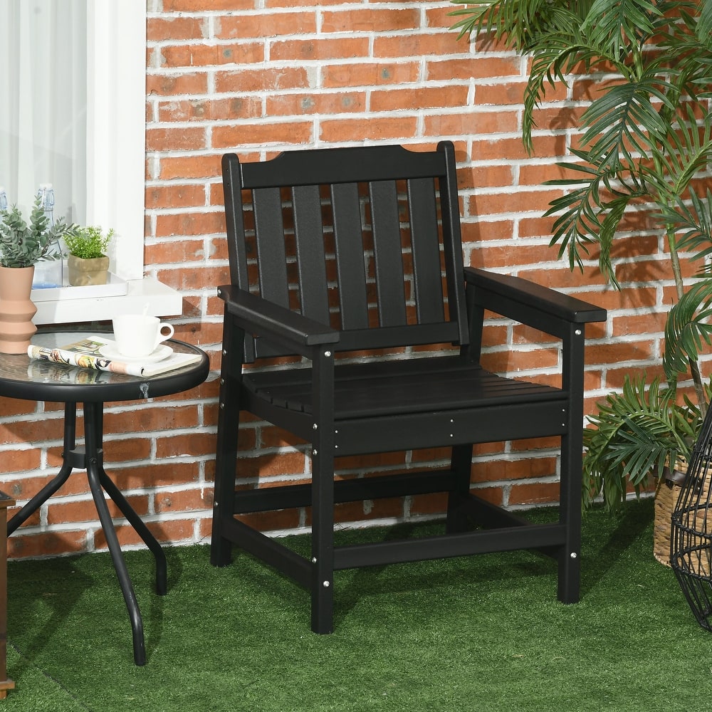 Outsunny Plastic Patio Chairs, Outdoor Dining Chair with Armrests and Slatted Back, Outdoor Armchair for Lawn