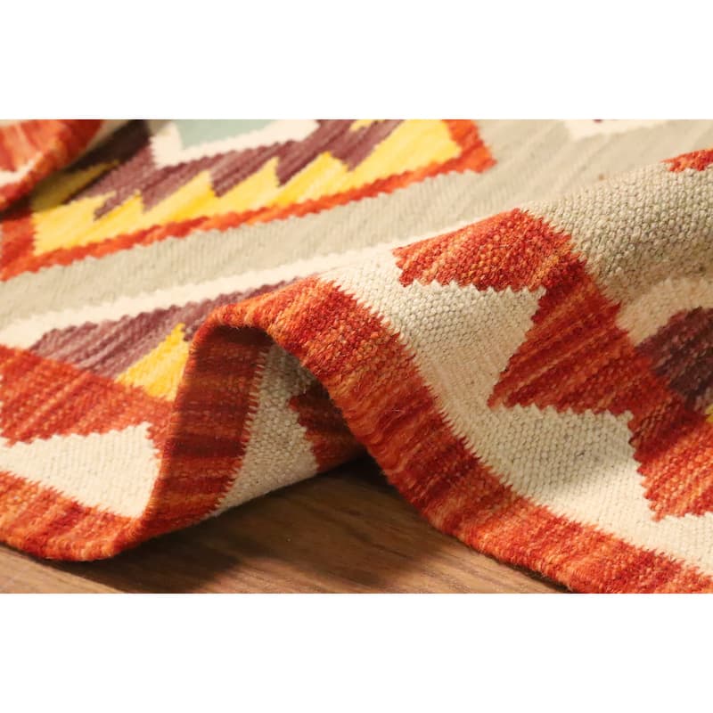 Hand Woven Oriental 100% Wool Carpet Southwestern Geometric Multi-Colored Kilim Area Rug - 5' 1'' X 3' 5''