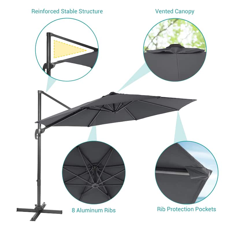 BONOSUKI 11FT Cantilever Patio Umbrella 360 Rotation Angle Adjustment