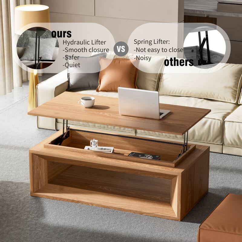43.3" Lift Top Rectangle Modern Wood Veneer MDF Coffee Table with Storage
